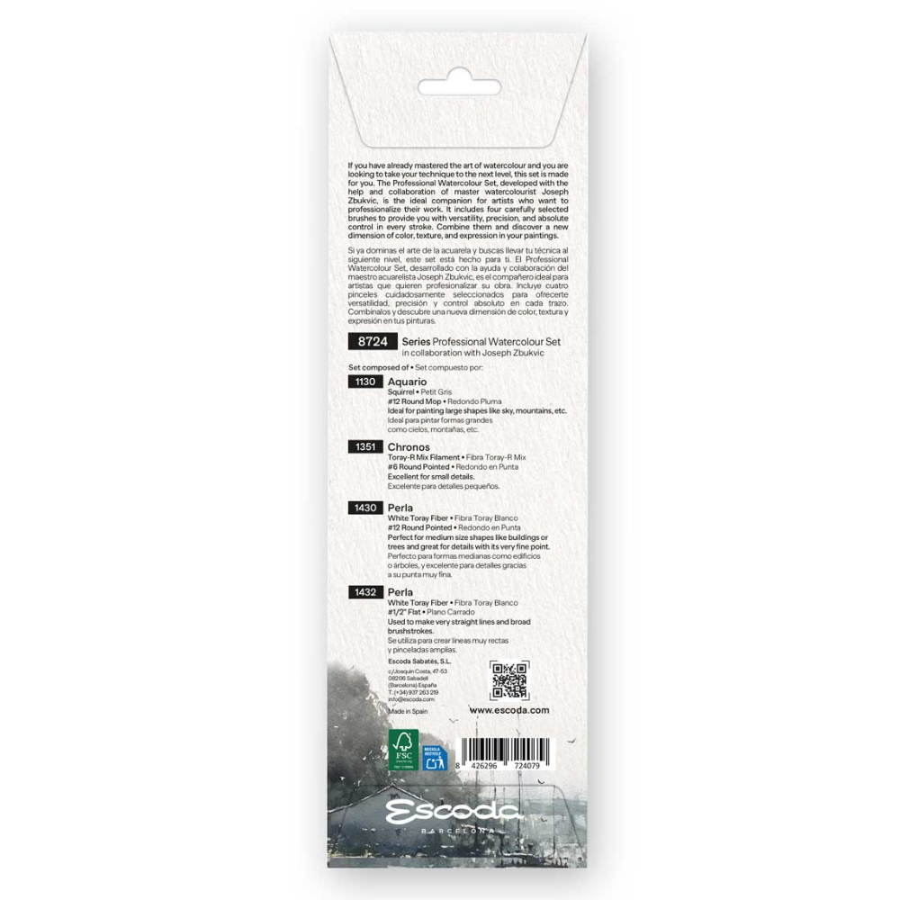 Набор кистей "Escoda. Professional watercolor set", набор 4 шт