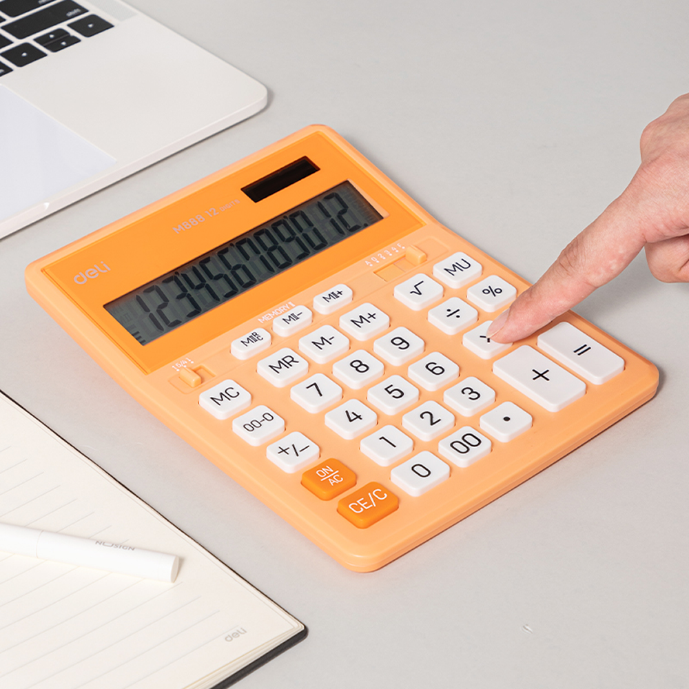 Калькулятор настольный EM888A Deli, 12-разрядный, пластик, оранжевый