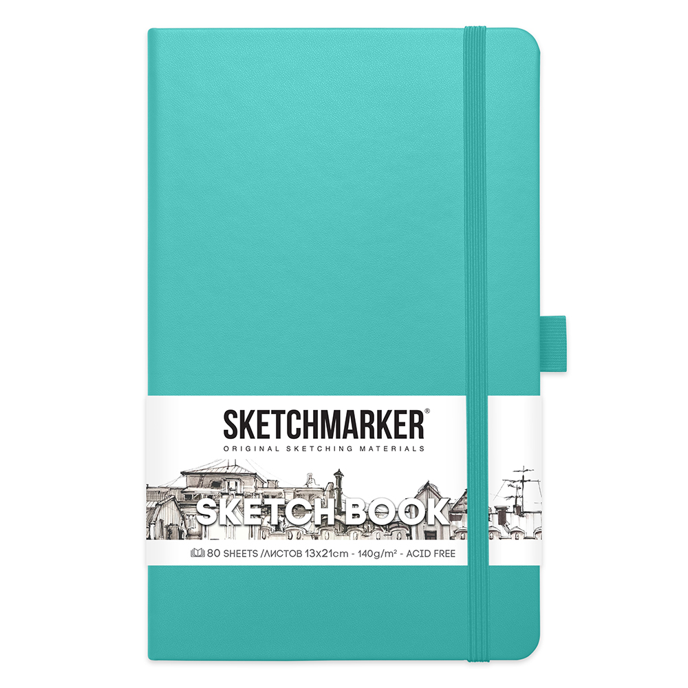 Скетчбук "Sketchmarker", 13x21 см, 140 г/м2, 80 листов, аквамарин