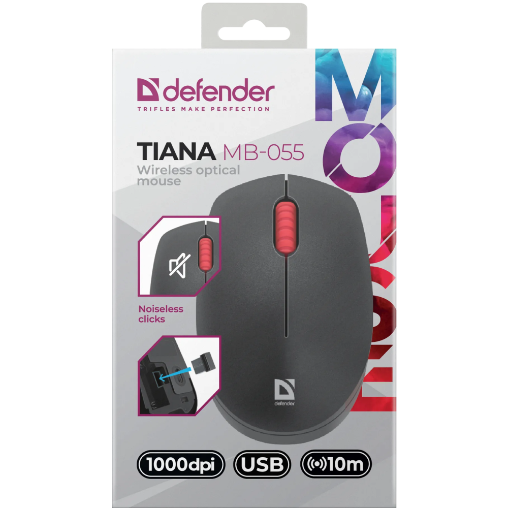 Мышь DEFENDER "Tiana MB-055", беспроводная, 1000 dpi, черный - 5