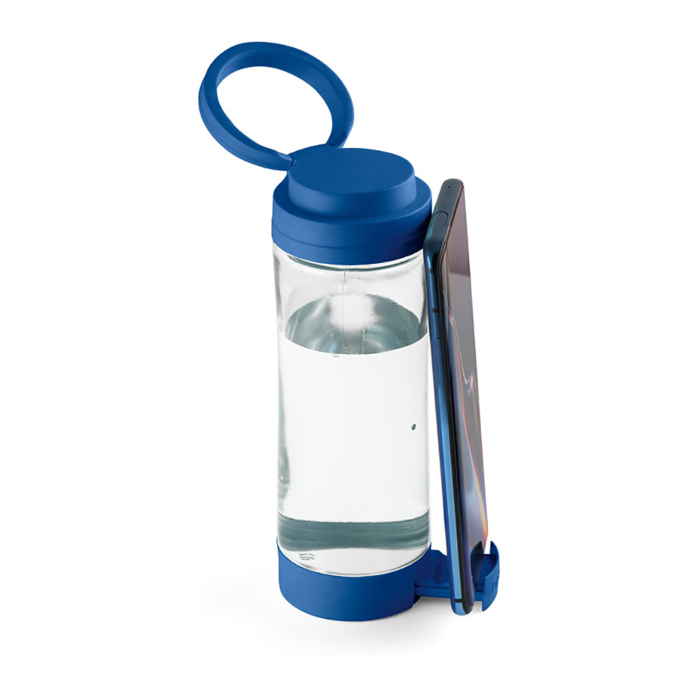 Бутылка для воды "Quintana" c подставкой для смартфона, стекло, 390 мл, прозрачный, королевский синий - 3